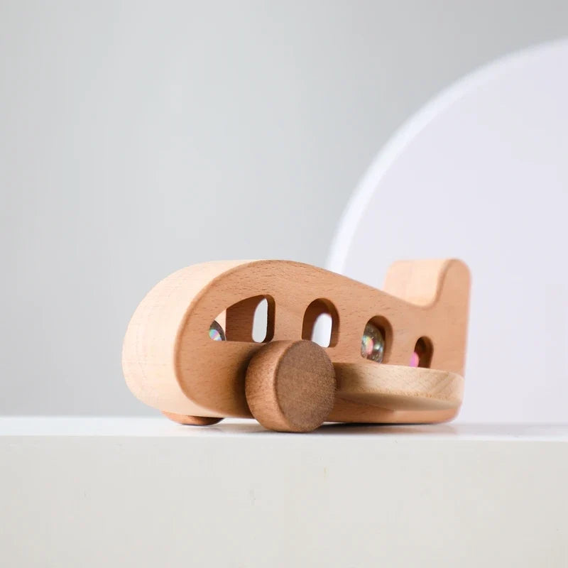 Wooden Montessori Plane Educational Toy for 3-4 Year Olds with Colorful Glass Beads for Learning and Creative Play