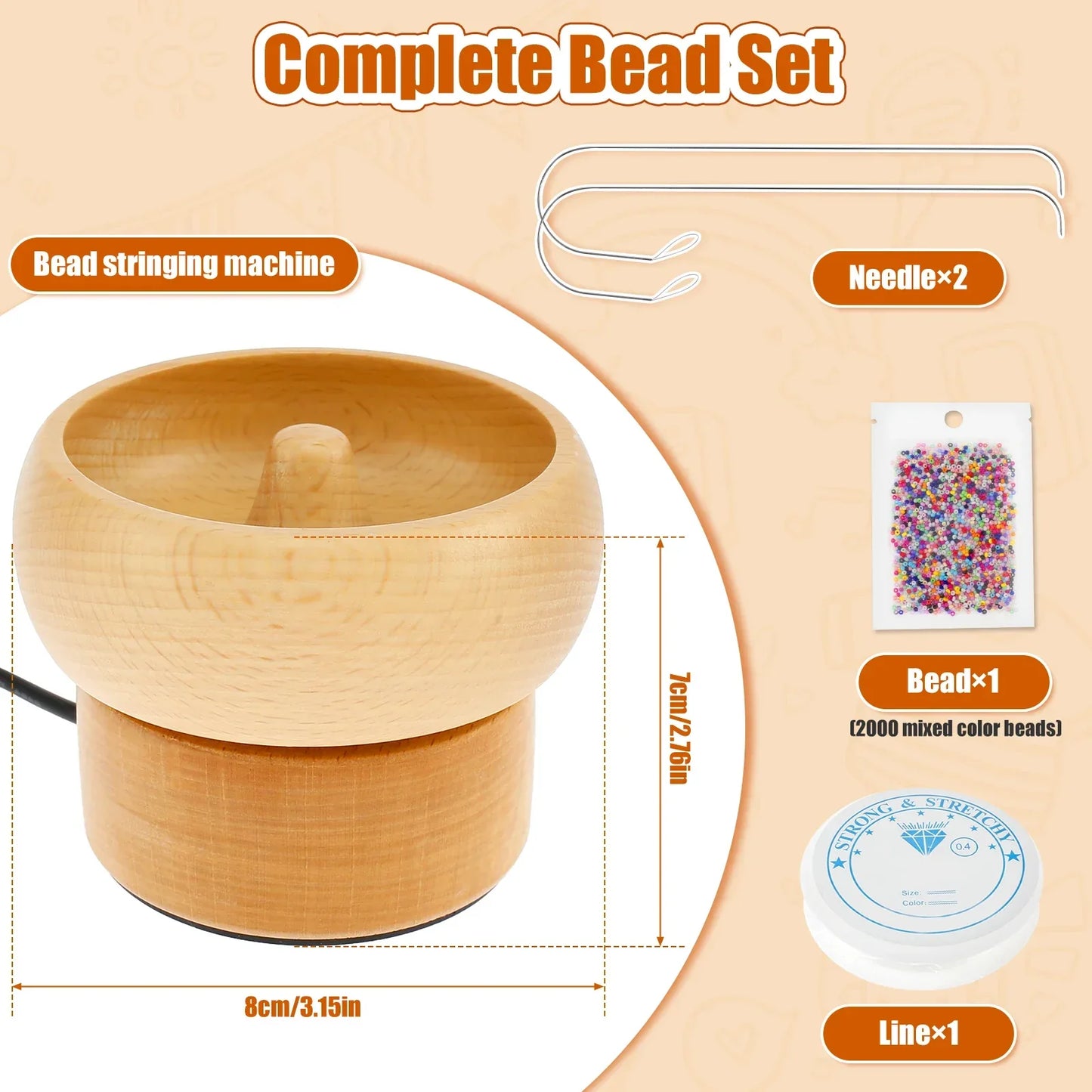 Bead Stringing Machine Electric Wooden Spinner Craft Tool Back To School 2025 Quick Bracelet Necklace Maker