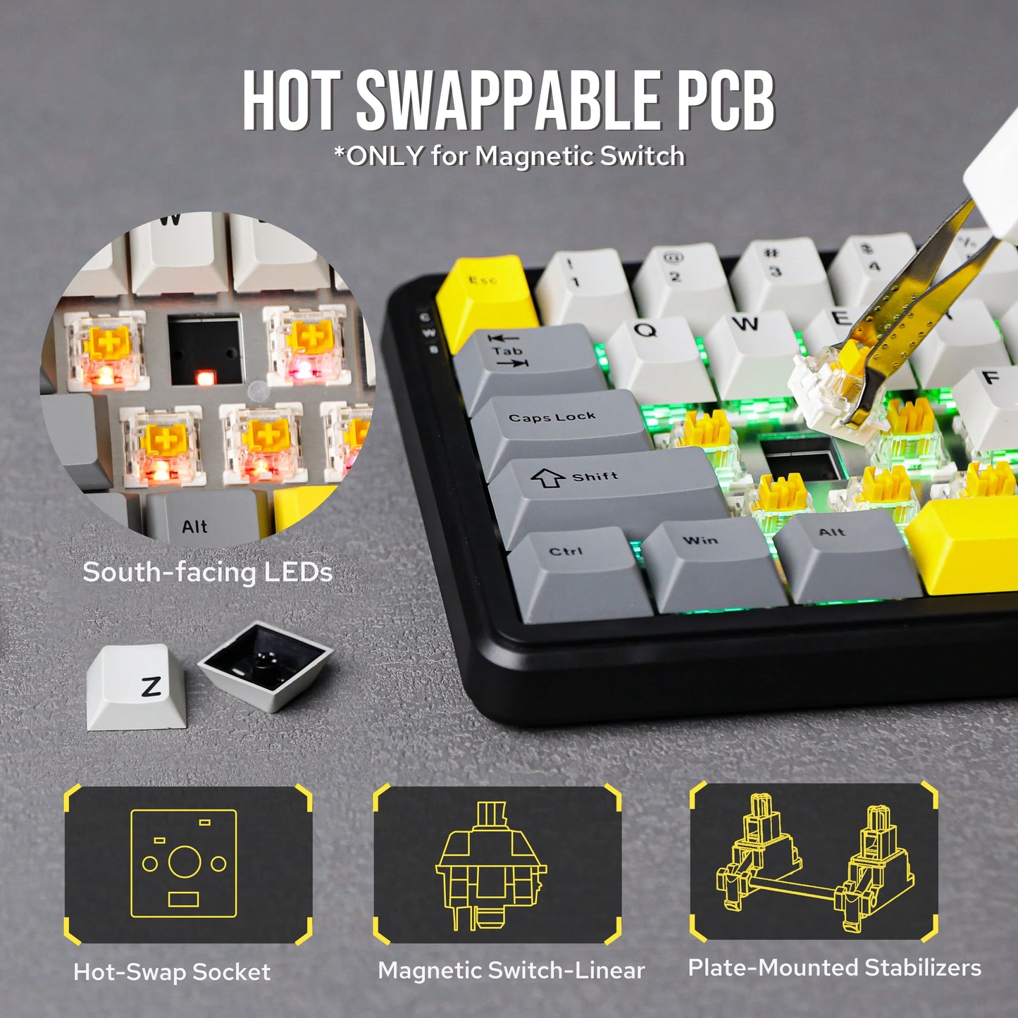 Mechanical Keyboard 68Key Wireless Bluetooth RGB Hall Effect