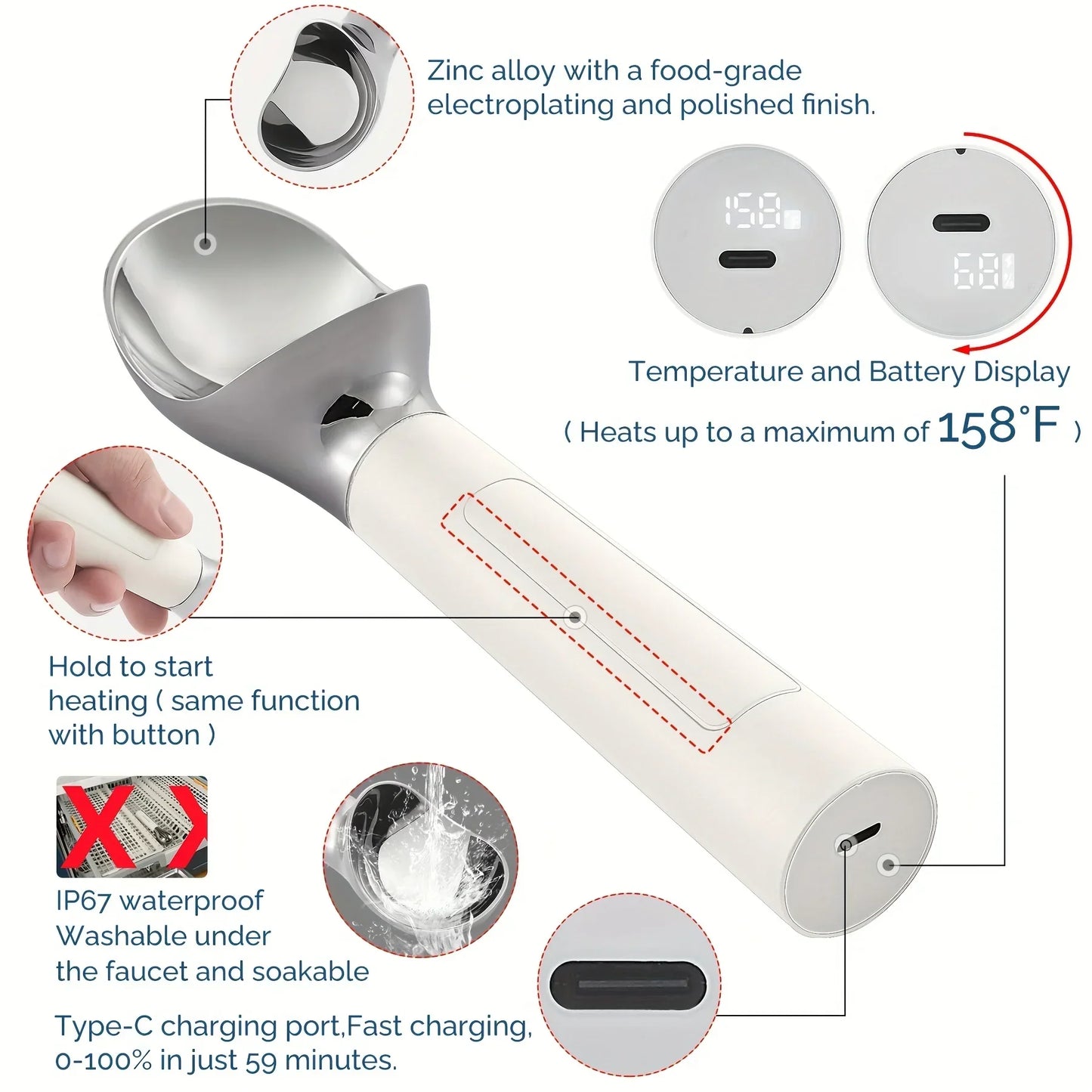 Electric Ice Cream Scoop Rechargeable Heated Spoon LED Display Holiday 2025 Gift Easy Scooping Hard Ice Cream