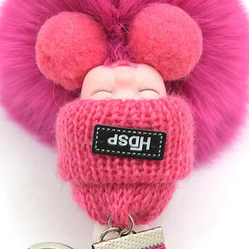Pompom Sleeping Baby Keychain Plush Bag Charm Cute Gift