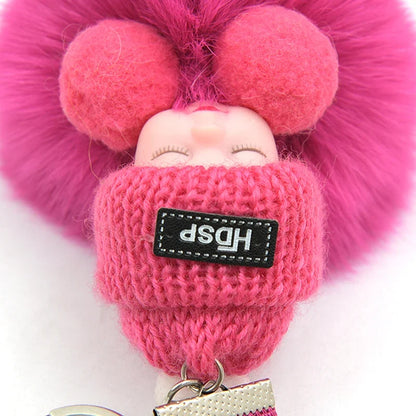 Pompom Sleeping Baby Keychain Plush Bag Charm Cute Gift
