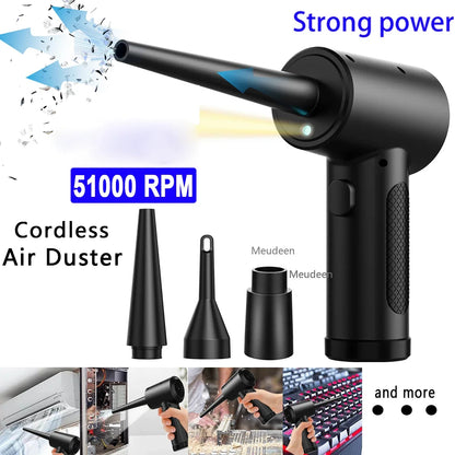 USB Rechargeable Mini Electric Compressed Air Duster with Accessories - 51000 RPM Cordless Cleaner for PC, Keyboard, Car, & Electronics