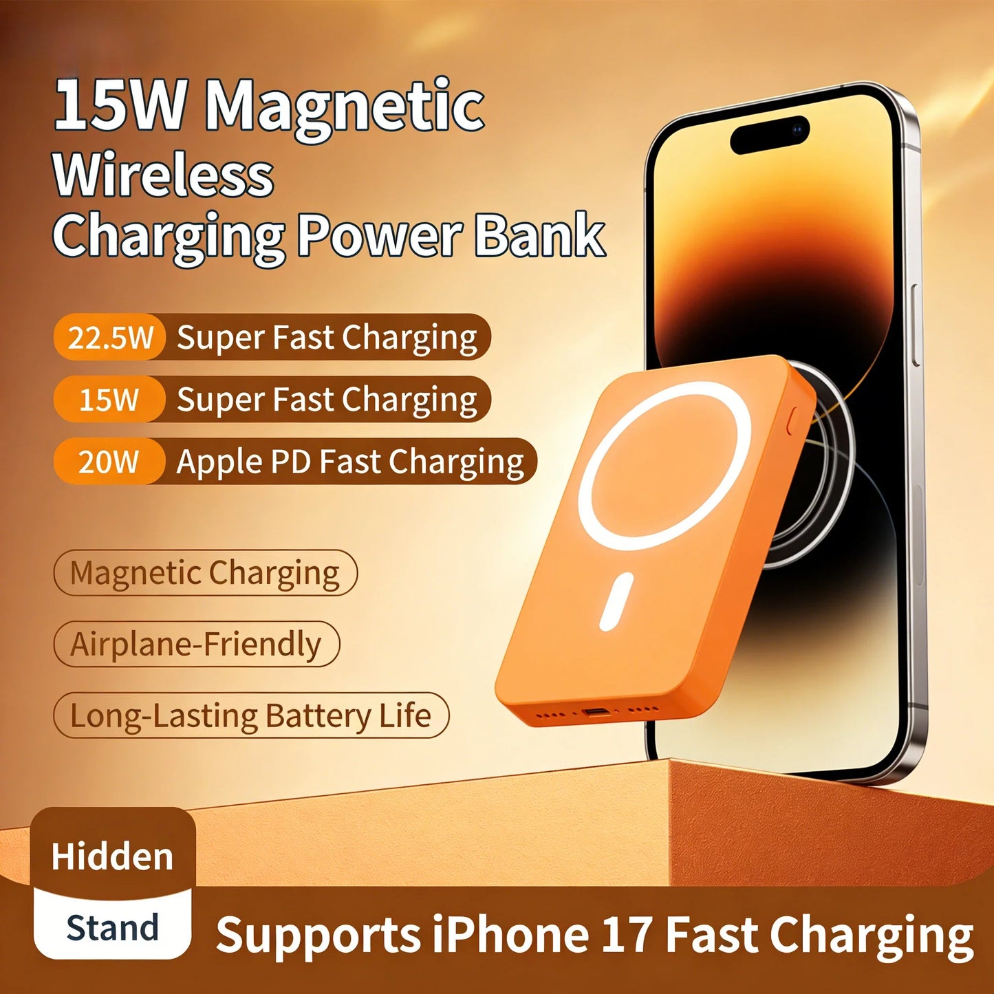 Power Bank Magnetic Wireless Charger - Slim Portable Battery, 2 Cables, Fast Charging Back to School 2026
