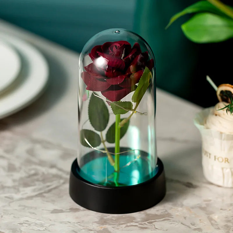 LED Rose Glass Cover Ornament - Romantic Valentine's Day Gift and Wedding Decor