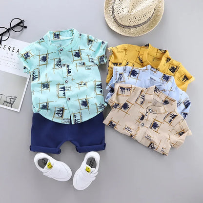 Casual summer short sleeve top and shorts set for baby boys