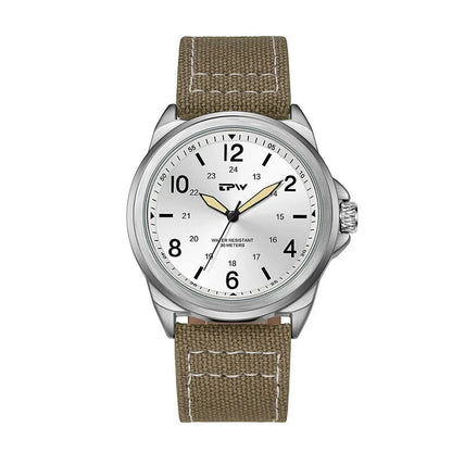Rugged Field Watch 42mm Fabric Strap Military Analog 30M