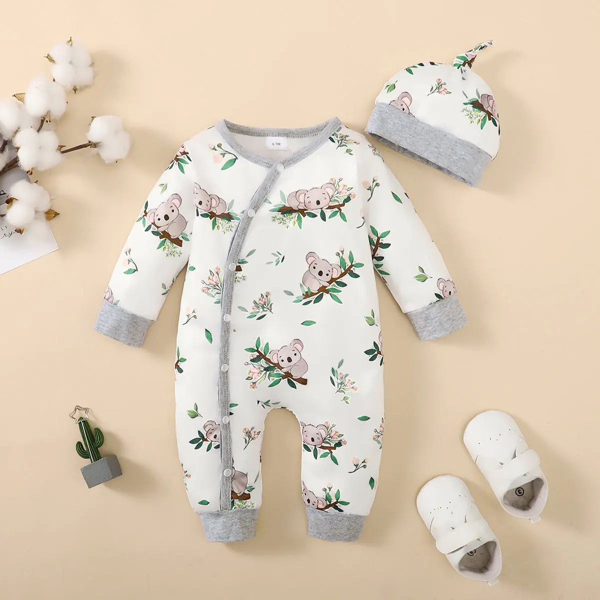 Additional gallery view 26 of baby boys bear print button-up winter romper