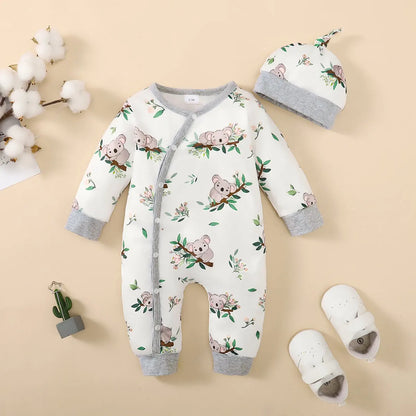 Additional gallery view 26 of baby boys bear print button-up winter romper