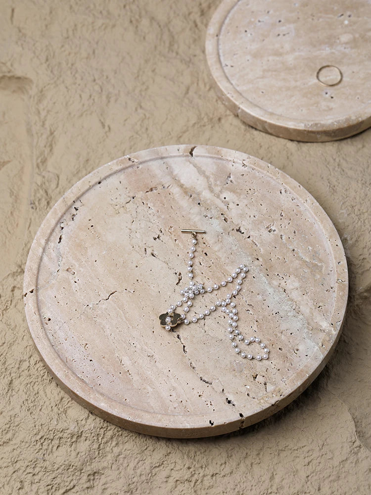 Vanity Tray Travertine Stone Minimalist Marble Style Tray Beige Organizer Fall 2025 Coffee Table Decor Gift