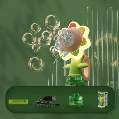 Bubble Machine Sunflower Bubble Maker Toy Kids Summer 2025 One Key Automatic Light Dancing Gift
