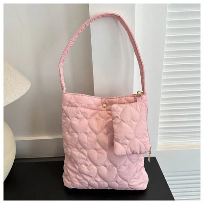 Cozy women's quilted tote – padded square shoulder bag, polyester, casual everyday