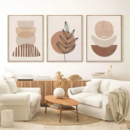 Abstract Boho Canvas Wall Art Trio Neutral Modern Decor