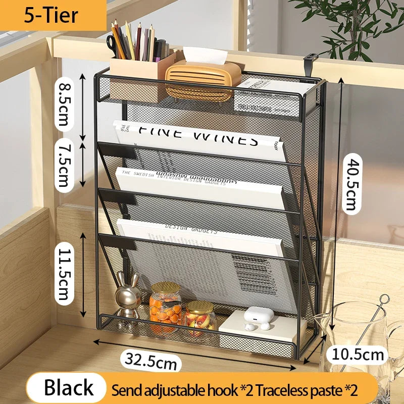 Desk File Organizer 5-Tier Mesh Vertical Wall Mount Desktop Mail Sorter Back To School 2025 Space Saving