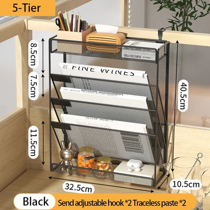 Desk File Organizer 5-Tier Mesh Vertical Wall Mount Desktop Mail Sorter Back To School 2025 Space Saving