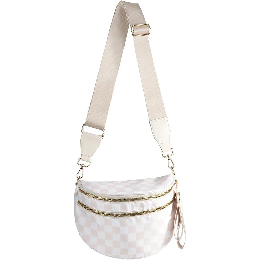 Casual women's checkered crossbody shoulder bag – high-capacity sling bag with adjustable strap