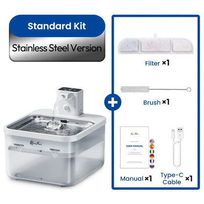 Cat Water Fountain 2.5L Stainless Steel Automatic Sensor Dispenser Cordless 4000mAh Battery Fall 2025 Healthy Hydration