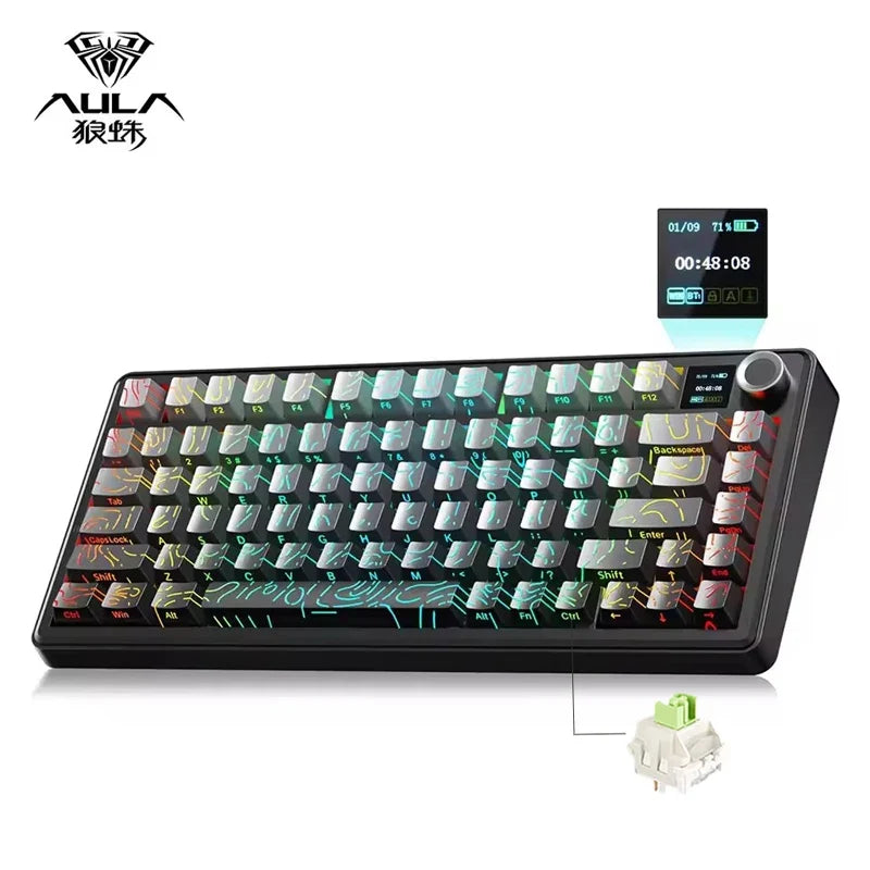 Gaming Mechanical Keyboard 75% Hot Swap RGB TFT Wireless