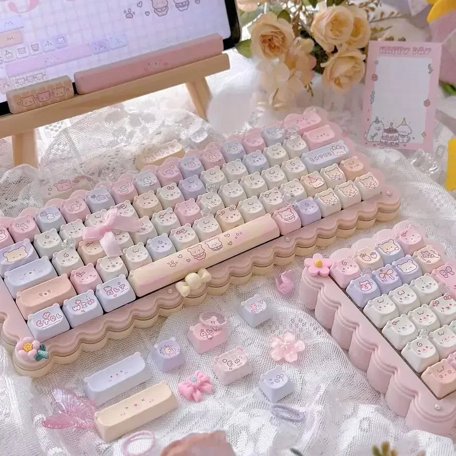 Keycaps PBT Cat Keycap Set Alice Layout 2.25U 2.75U Pastel Mechanical Keyboard TikTok Viral Fall 2025 Cute Desk Gift