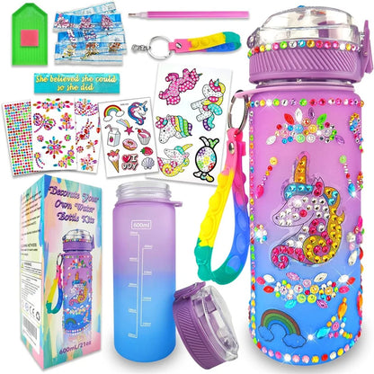 DIY Mermaid & Unicorn Water Bottle Craft Kits for Girls - Fun Arts and Crafts Birthday Gift with Fidget Keychain