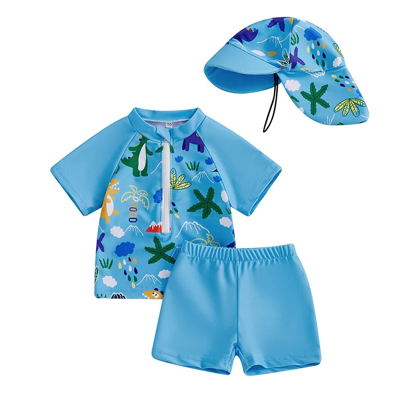 Additional gallery view 13 of baby boys 3-piece zip rash guard swimwear set