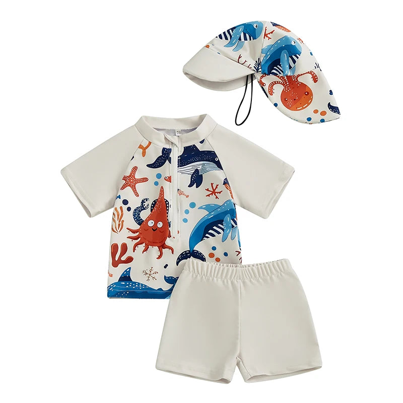 Additional gallery view 14 of baby boys 3-piece zip rash guard swimwear set
