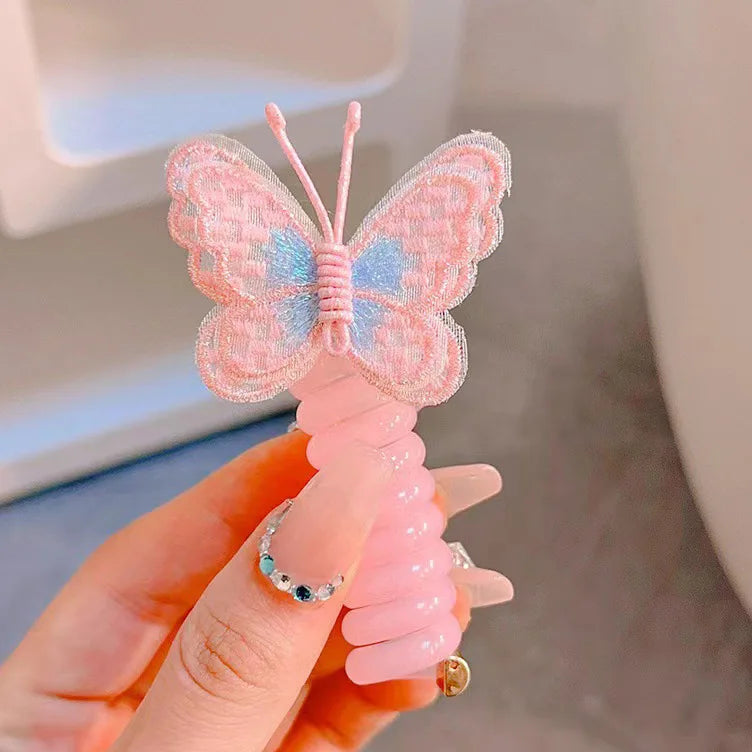 Colorful Butterfly Hair Gum for Kids - Non-Damaging Hair Rope, Braided Telephone Line Ponytail Headband
