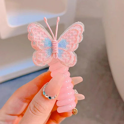 Colorful Butterfly Hair Gum for Kids - Non-Damaging Hair Rope, Braided Telephone Line Ponytail Headband
