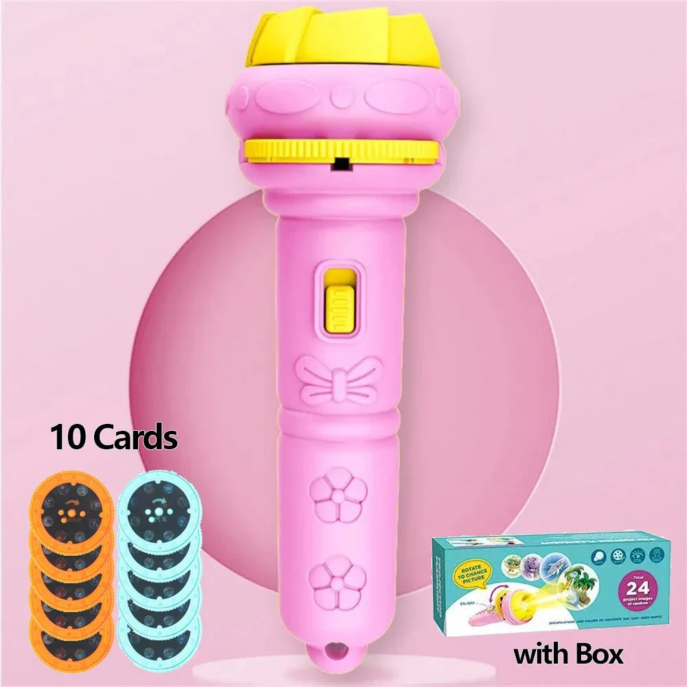 Creative Cartoon Flashlight Projector Set for Kids - 10 Cards with 80 Patterns, Perfect Bedtime Story Companion