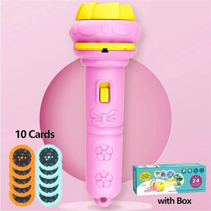 Creative Cartoon Flashlight Projector Set for Kids - 10 Cards with 80 Patterns, Perfect Bedtime Story Companion