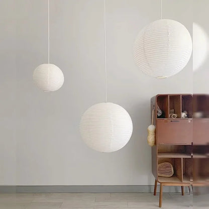 Japandi Pendant Lamp Wabi Sabi Rice Paper Round LED Dimmable