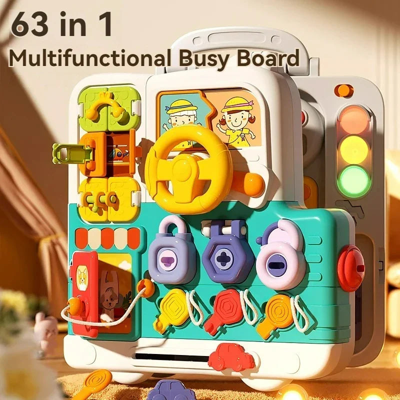 Busy Board 63 In 1 Montessori Sensory Toy Travel Friendly With Music Lights Switches Early Learning Play 2025