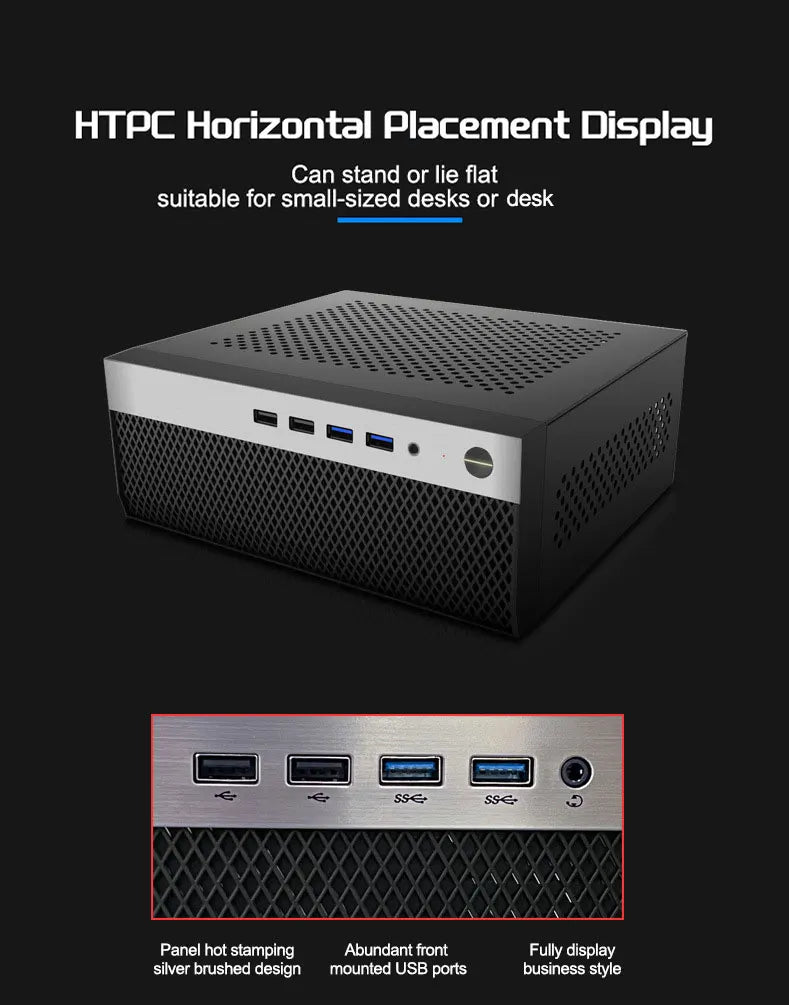 Mini ITX HTPC Case 1U PSU Support Mesh Compact Home Theater