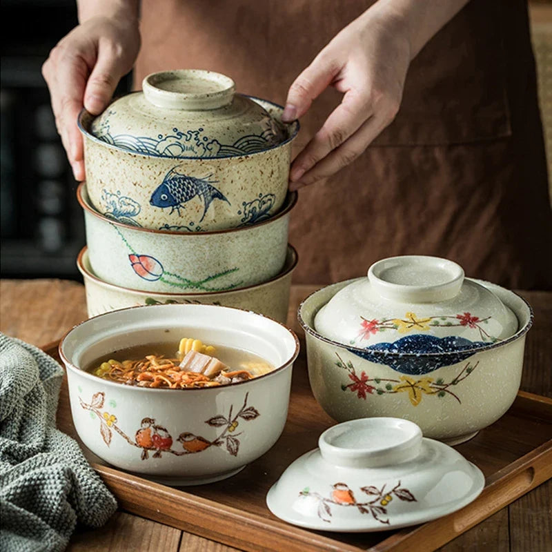 Instant Ramen Bowl With Lid Porcelain Large Capacity