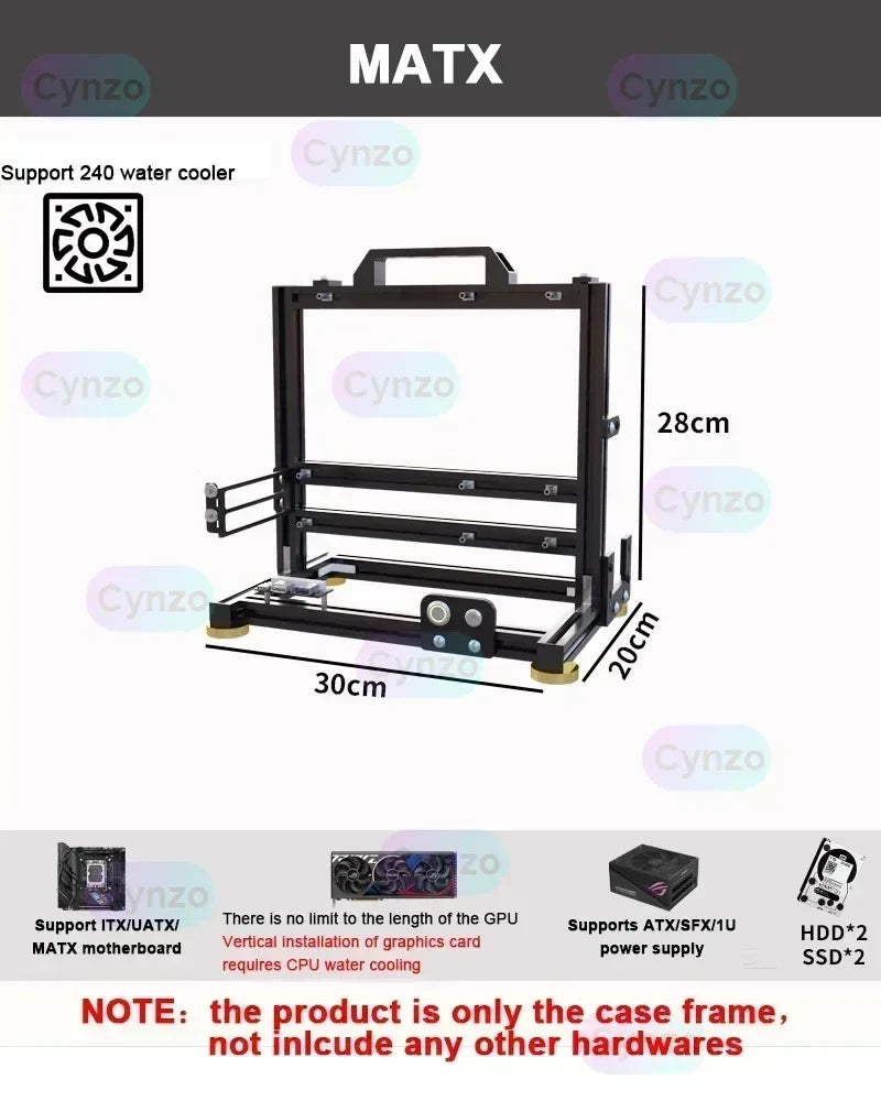 Open Frame ATX PC Case Rack Modular Water Air Cooling