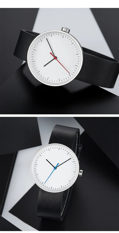 Classic unisex quartz wristwatch – leather strap, round dial, minimalist everyday timepiece