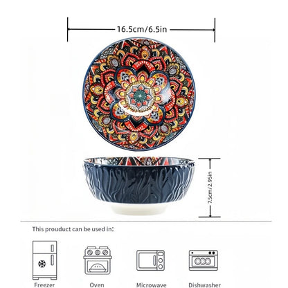 Bohemian Ceramic Bowls Set Floral Serving Bowls Versatile
