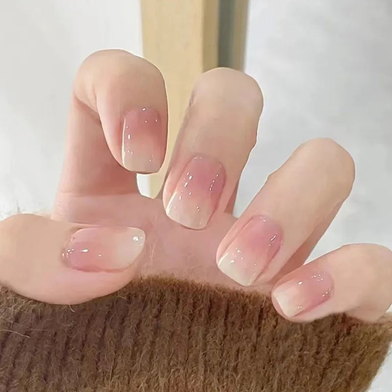 Press On Nails Short Square White Minimalist False Nail Tips Set Spring 2026 Reusable