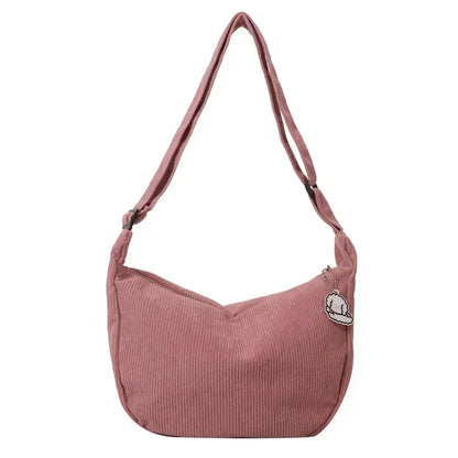 Corduroy Crossbody Bag Large Capacity Beige Shoulder Bag Fall 2026 Everyday Use
