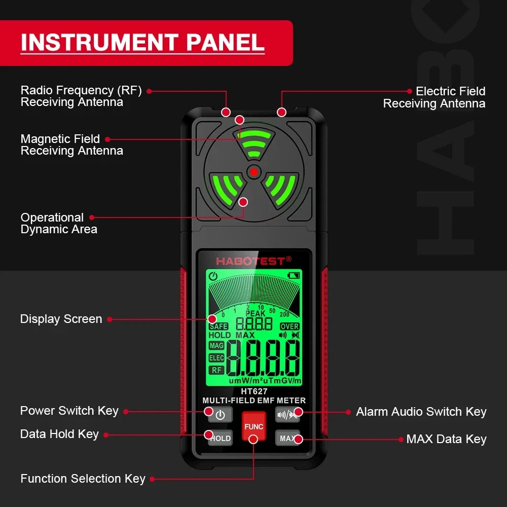 Portable 3-in-1 EMF Meter with LCD Display for Electromagnetic Radiation Detection, High-Precision Sensor, and Multiple Measurement Modes