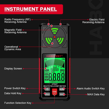 Portable 3-in-1 EMF Meter with LCD Display for Electromagnetic Radiation Detection, High-Precision Sensor, and Multiple Measurement Modes