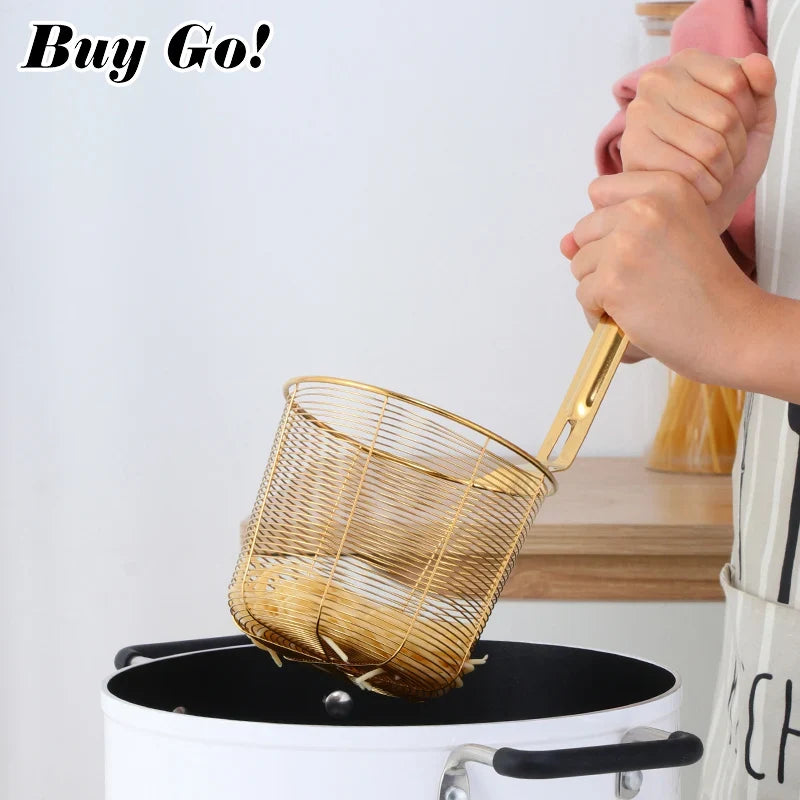 Stainless Steel Frying Basket Mesh Colander – Multi-Use Kitchen Strainer for Noodles and Dumplings, Viral 2026 Trend