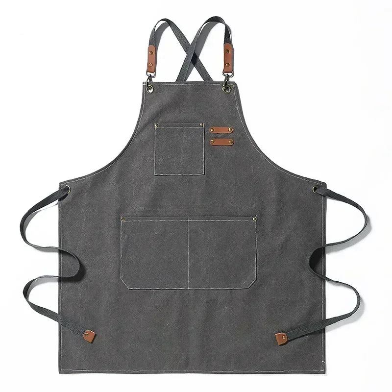 Canvas Apron Adjustable Crossback Work Apron For Kitchen Chef Restaurant Cafe Fall 2025 Durable Pockets