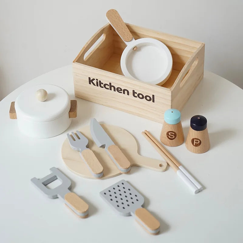 Wooden Kids Kitchen Playset with Cutting Food Accessories - Fruits, Vegetables & Bakery Toys