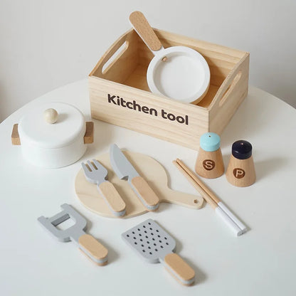 Wooden Kids Kitchen Playset with Cutting Food Accessories - Fruits, Vegetables & Bakery Toys