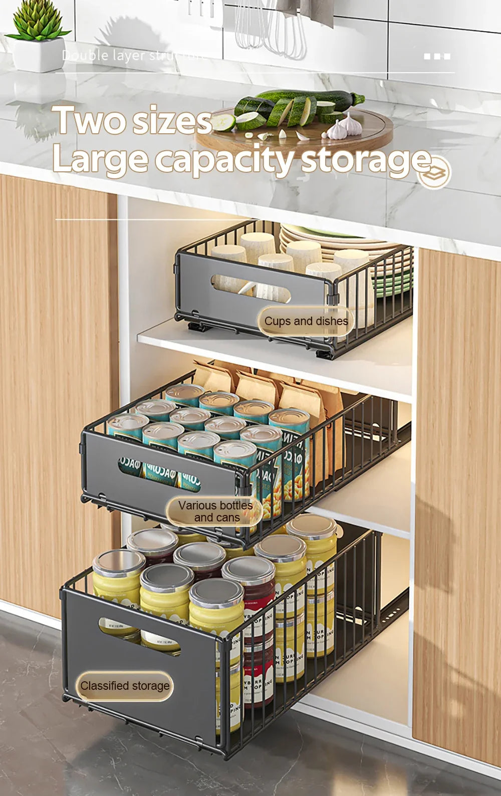 Pull Out Cabinet Organizer Slide Drawer Kitchen Rack