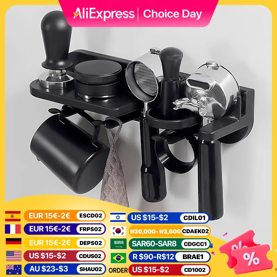 Portafilter Wall Rack Self Adhesive Espresso Holder Fits 51mm 54mm 58mm Coffee Setup Fall 2025 Space Saving Organizer