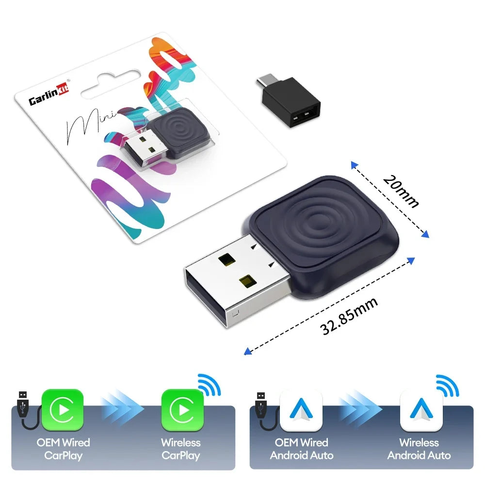 Wireless CarPlay Android Auto Adapter Mini 2-In-1 Plug And Play 5.8GHz WiFi Auto Connect OTA Upgrade Fall 2025 Gift