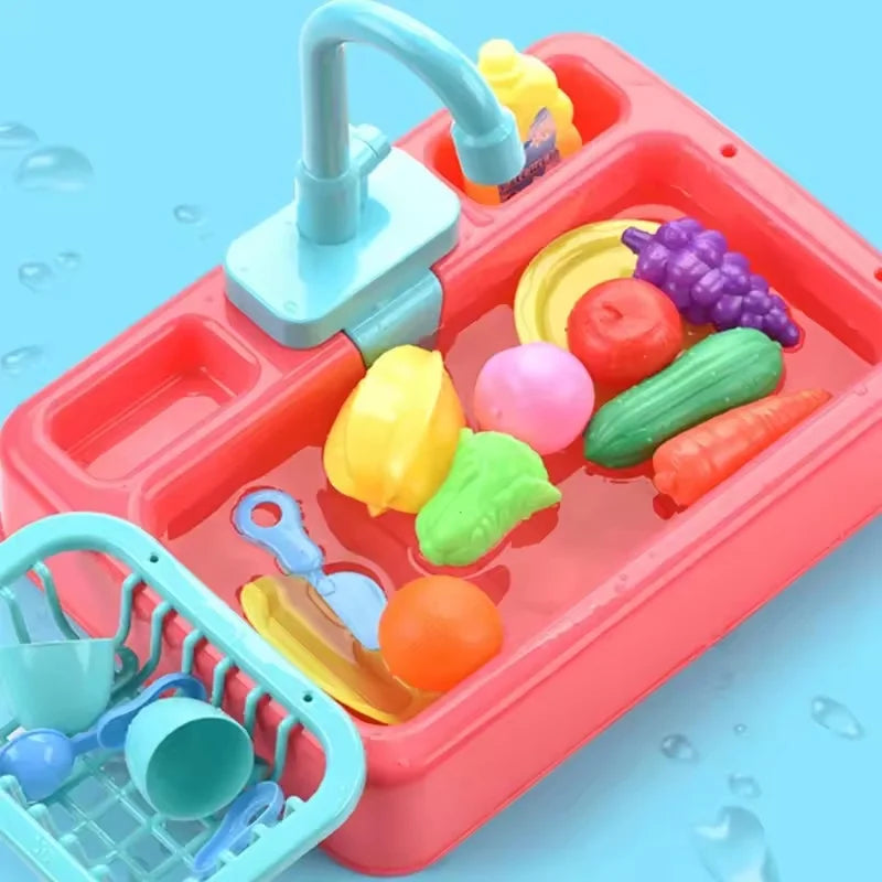 Kids Play Kitchen Sink Set with Water Circulation System for Educational Role Play and Imaginative Fun