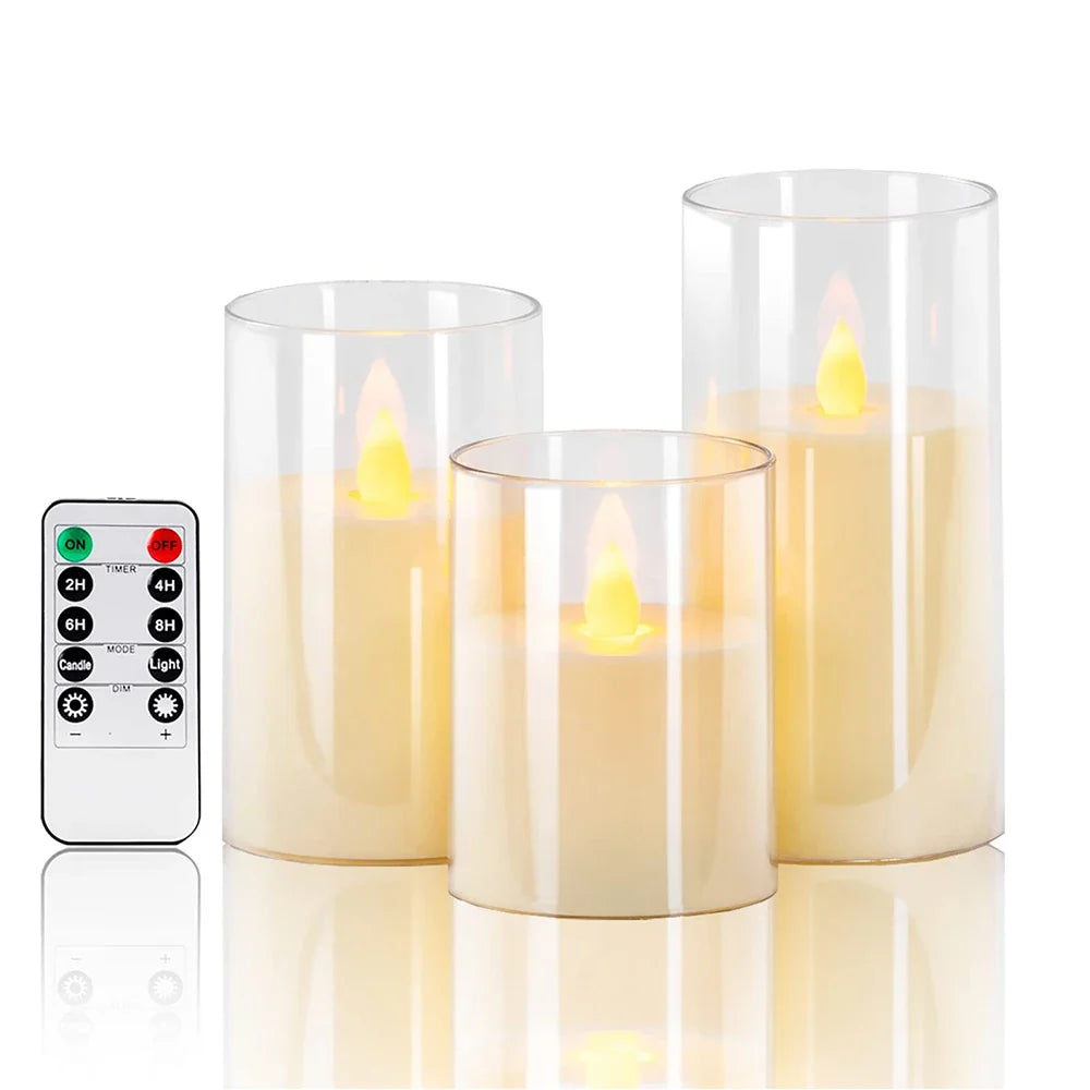 3Pcs/Set LED Flameless Candles with Remote Control - Flickering Light for Weddings & Home Decor
